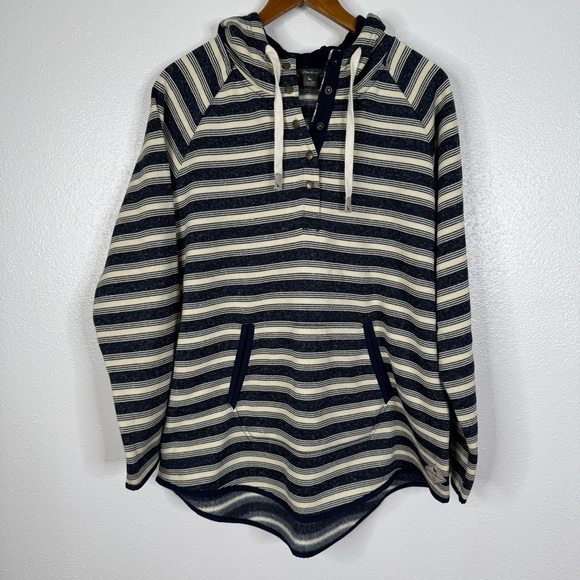 Eddie Bauer Navy Striped Hooded Sweatshirt Size 2xlarge - Picture 1 of 5